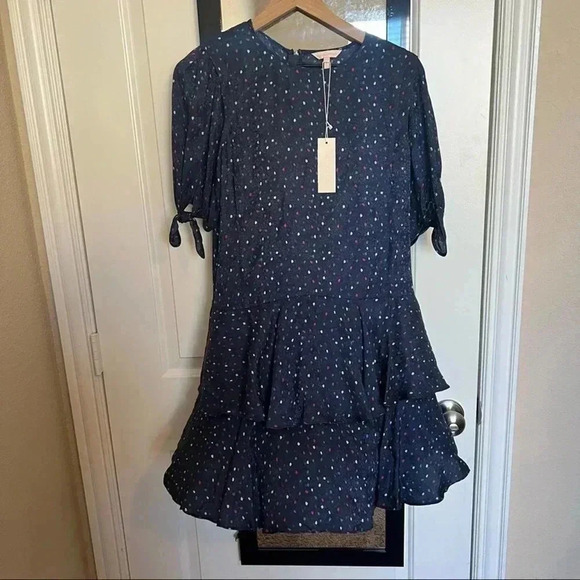 975 NWT Rebecca Taylor Polka Dot Short Sleeve Dress - Picture 1 of 5